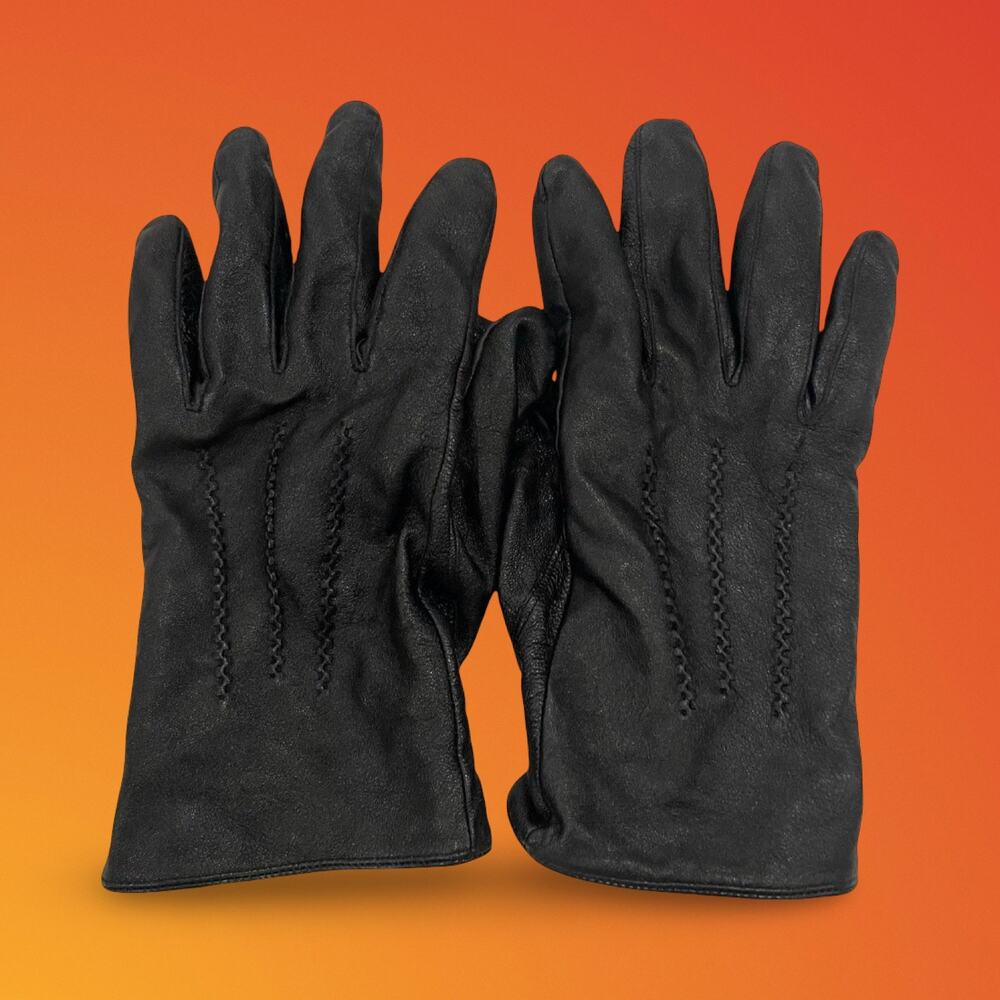 Sheepskin Leather Black Gloves Sz Large L Wool Blend Lining Elastic Wrist Unisex